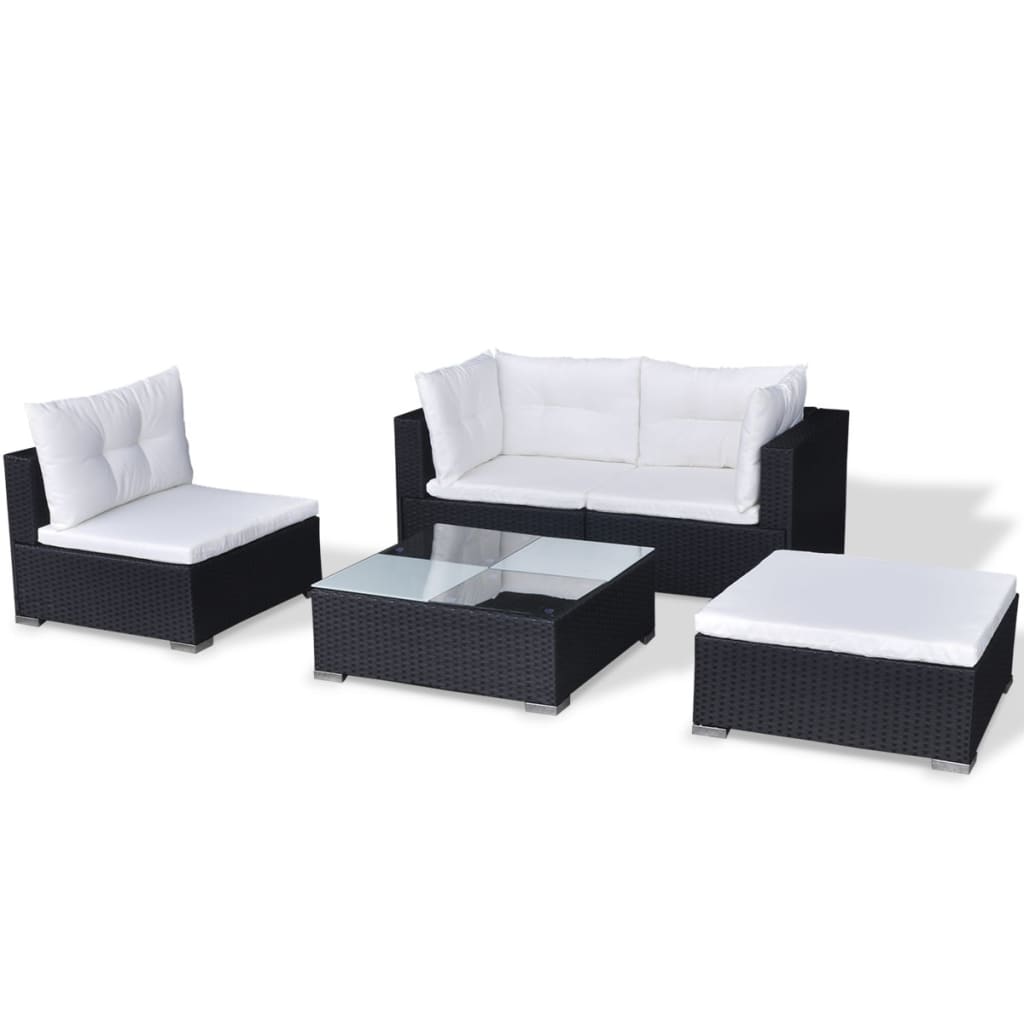 Salon de jardin 5 pcs Résine tressée Noir