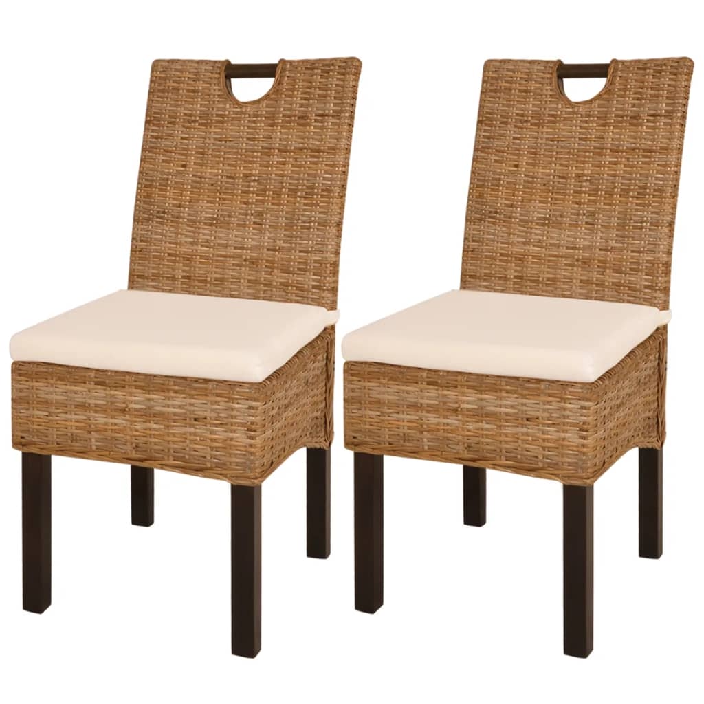 Chaises à manger lot de 2 rotin et bois de manguier