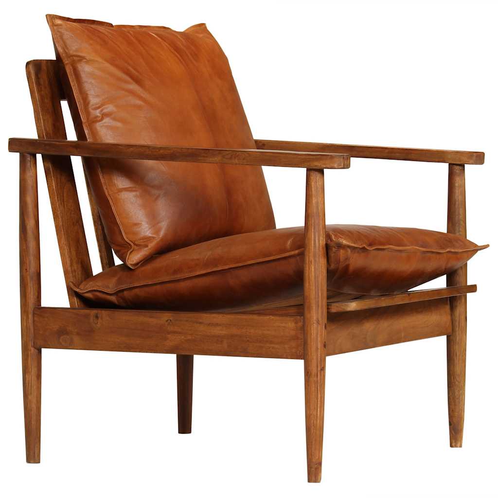 Fauteuil Brooklyn Marron en cuir véritable et bois d'acacia