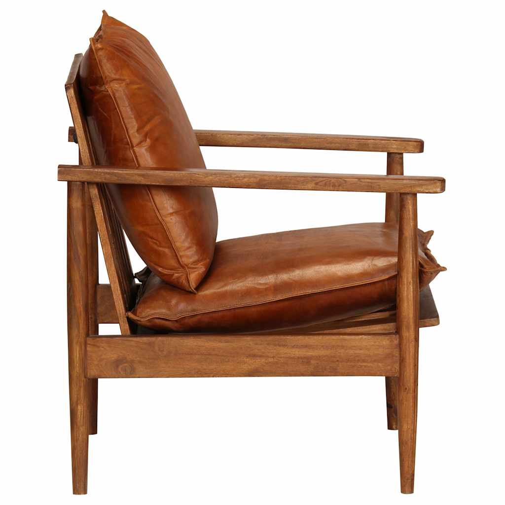 Fauteuil Brooklyn Marron en cuir véritable et bois d'acacia