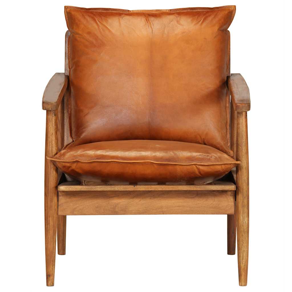 Fauteuil Brooklyn Marron en cuir véritable et bois d'acacia