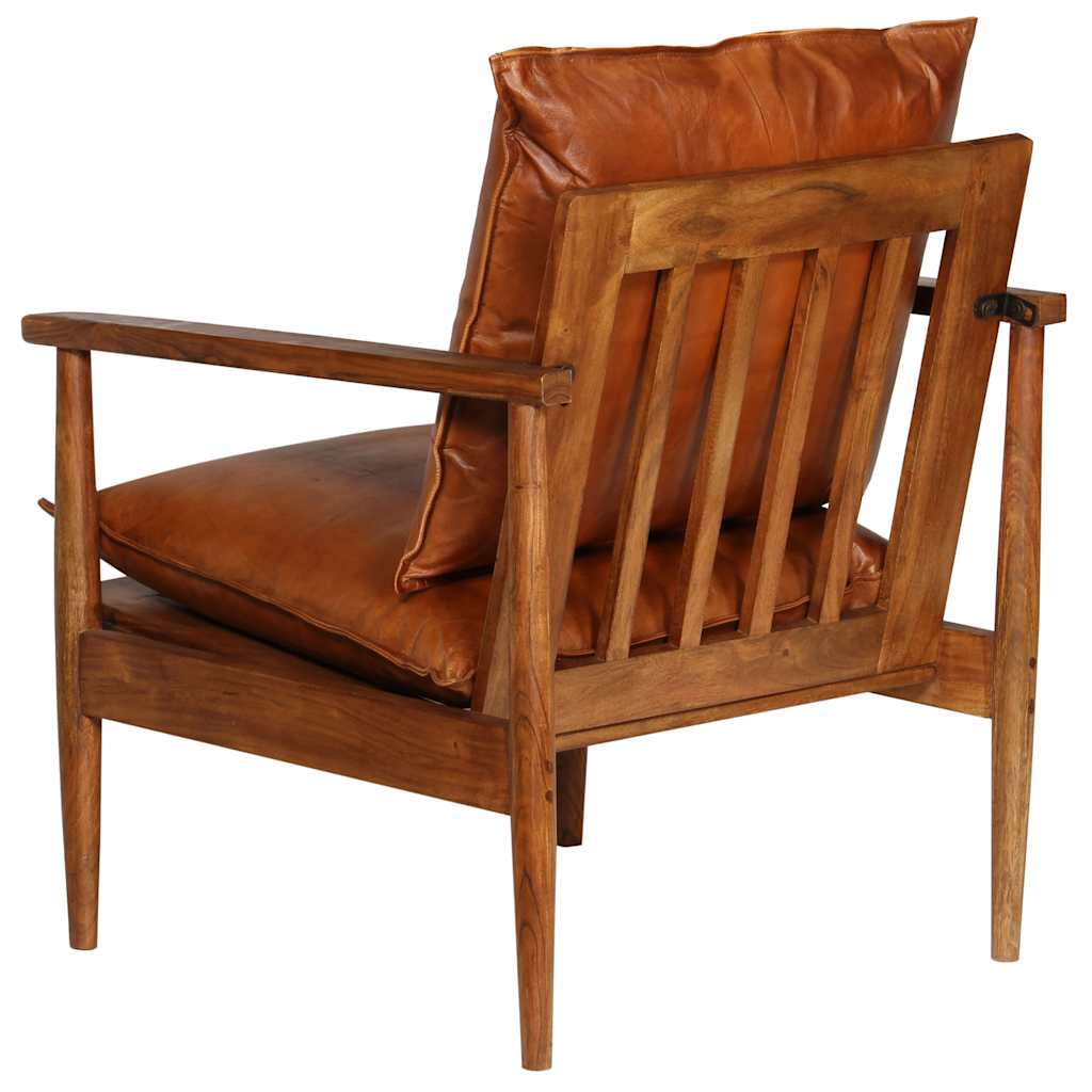 Fauteuil Brooklyn Marron en cuir véritable et bois d'acacia