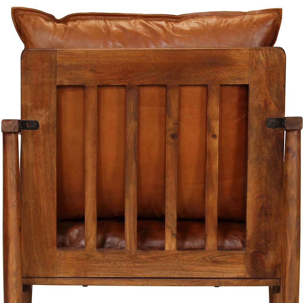 Fauteuil Brooklyn Marron en cuir véritable et bois d'acacia