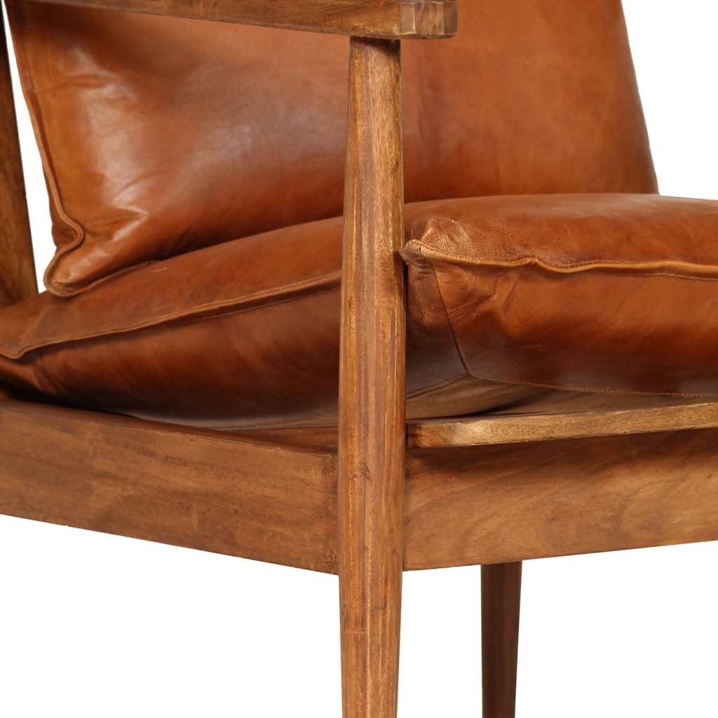 Fauteuil Brooklyn Marron en cuir véritable et bois d'acacia