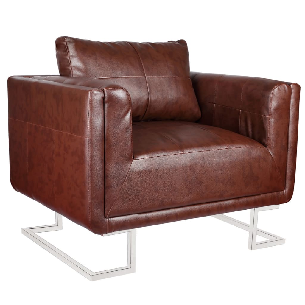 Fauteuil cube Marron Similicuir