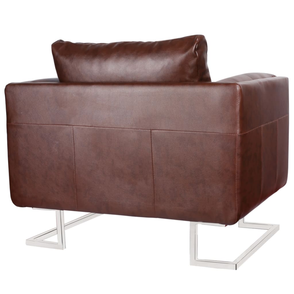 Fauteuil cube Marron Similicuir