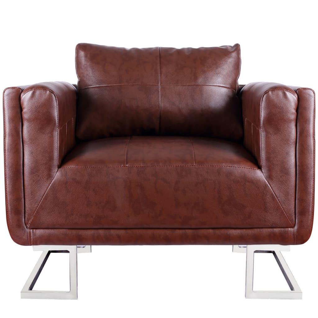 Fauteuil cube Marron Similicuir