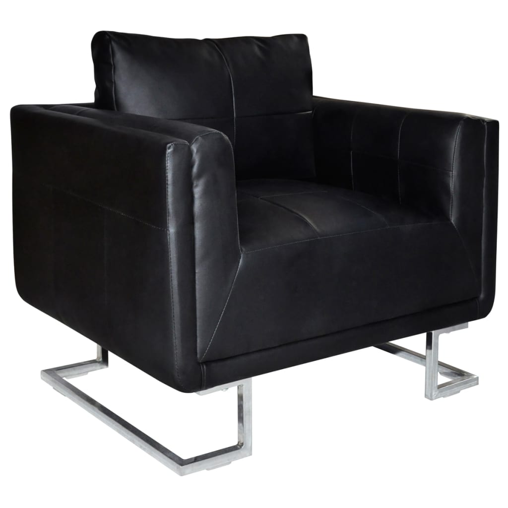 Fauteuil cube pieds Noir Similicuir