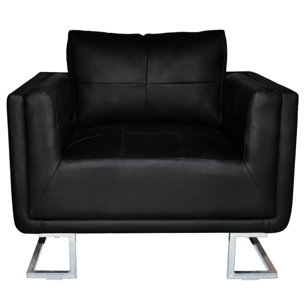 Fauteuil cube pieds Noir Similicuir