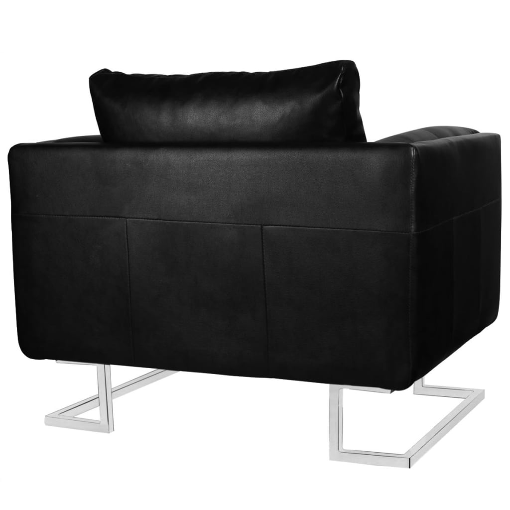 Fauteuil cube pieds Noir Similicuir