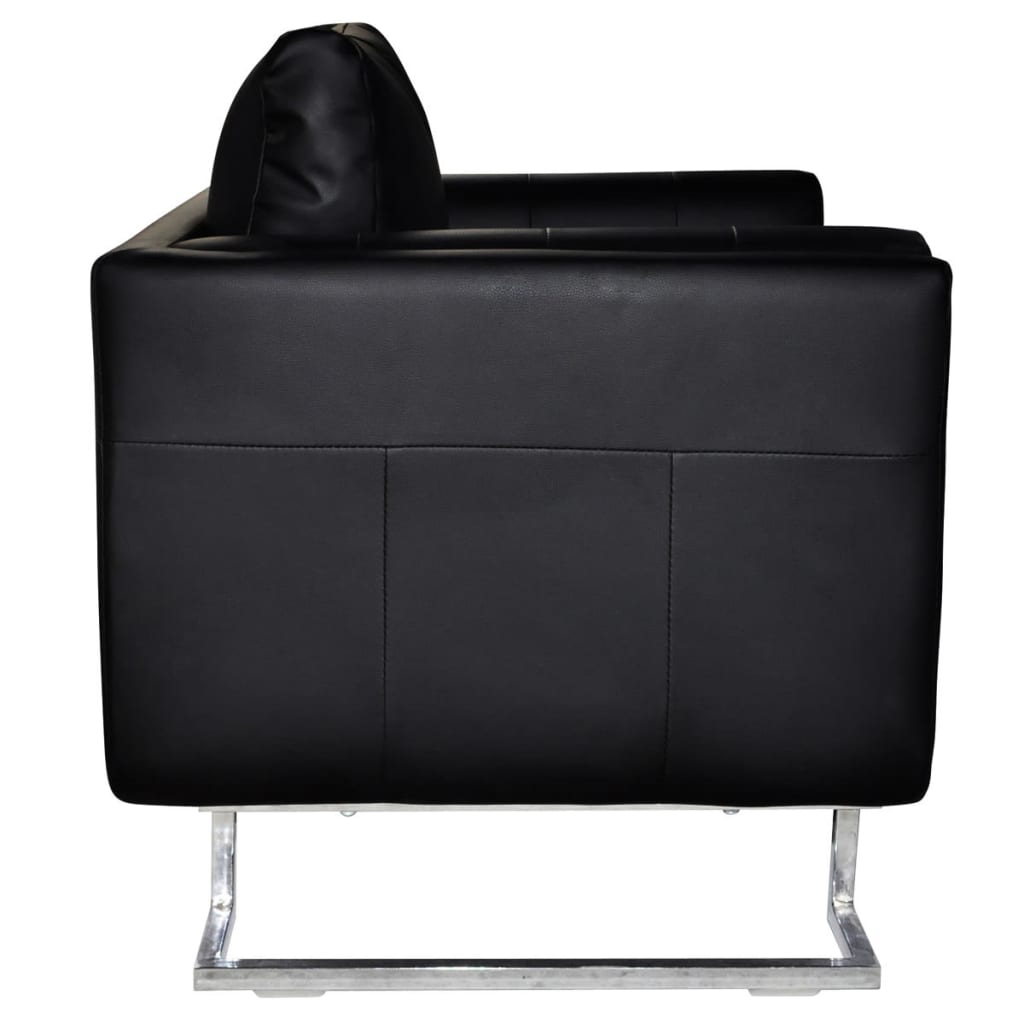 Fauteuil cube pieds Noir Similicuir