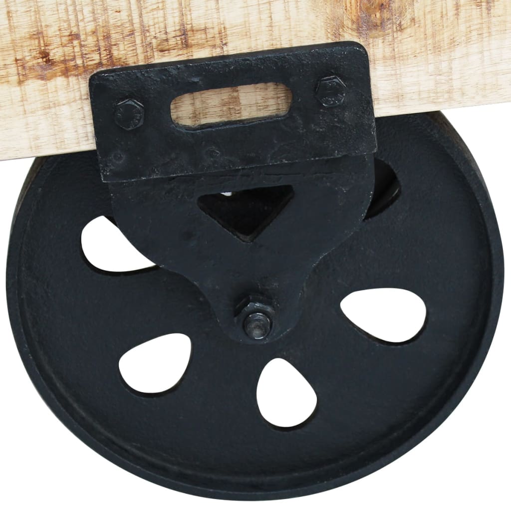 Table basse roues en Bois de manguier brut