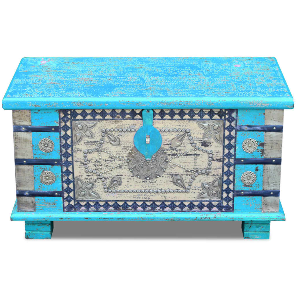 Coffre de rangement indien en Bois de manguier bleu