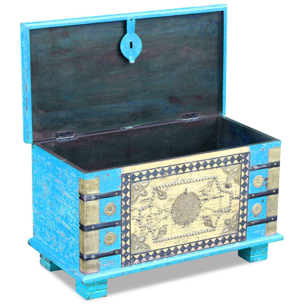 Coffre de rangement indien en Bois de manguier bleu