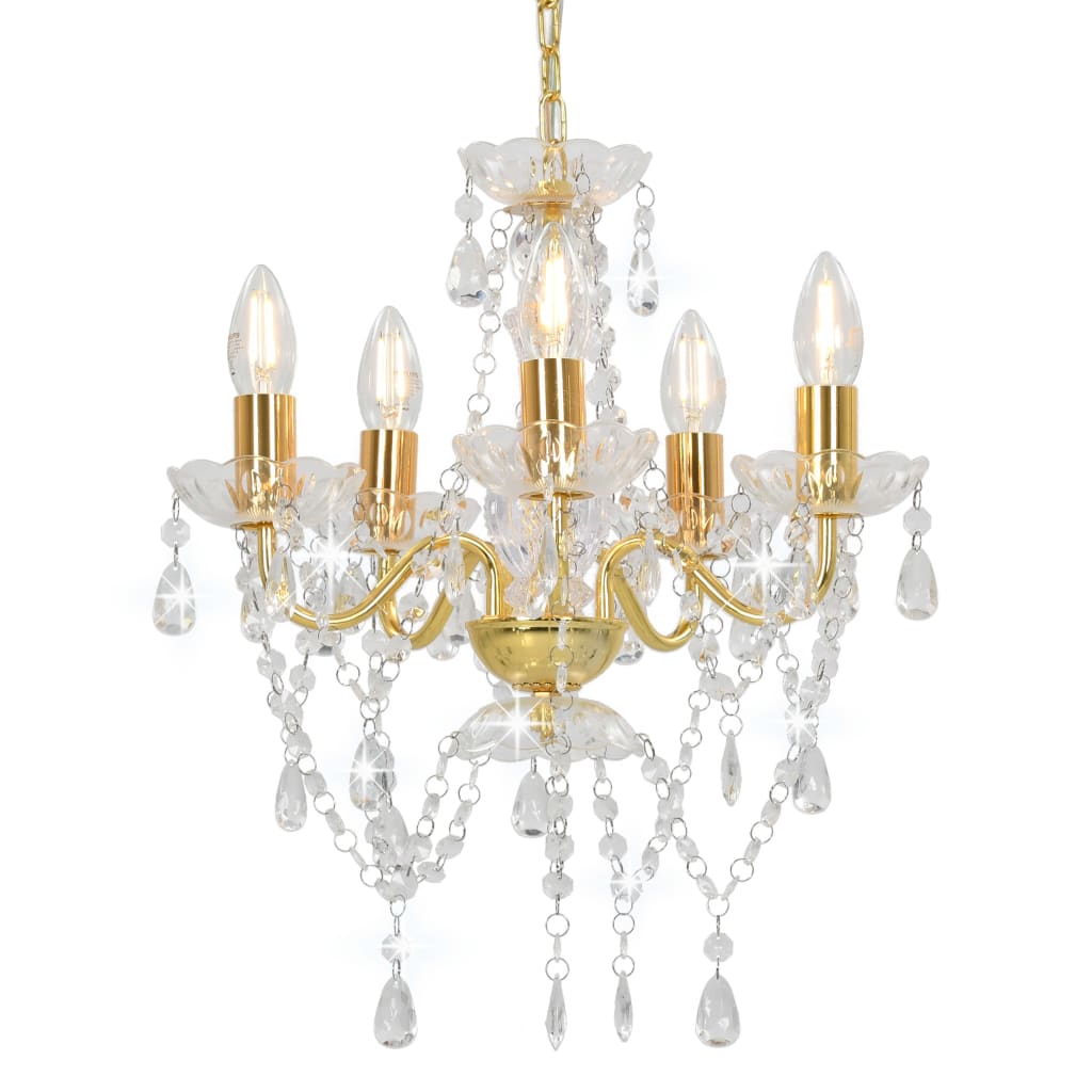 Lustre avec perles de cristal Doré