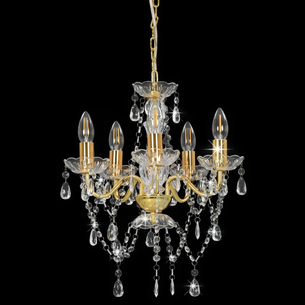 Lustre avec perles de cristal Doré