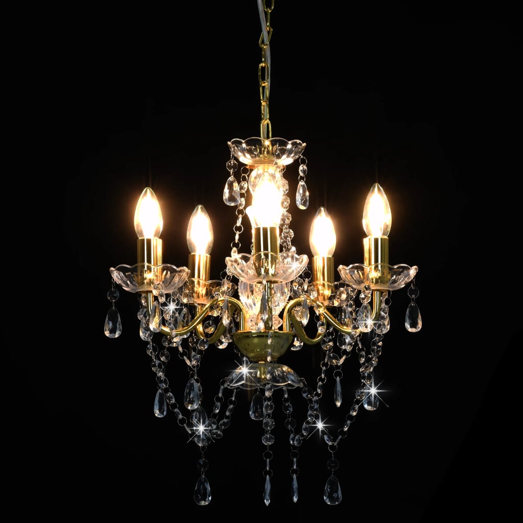 Lustre avec perles de cristal Doré