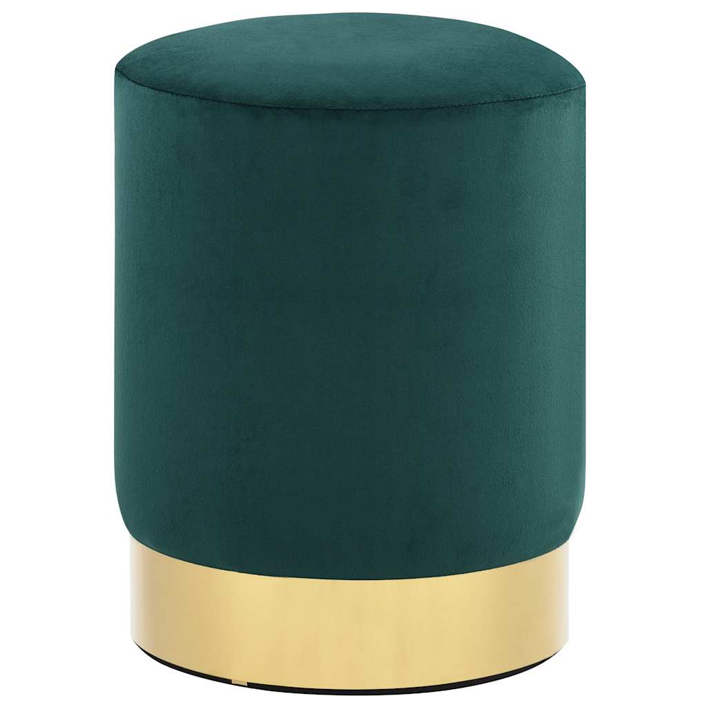Pouf Tabouret Vert foncé et doré Velours