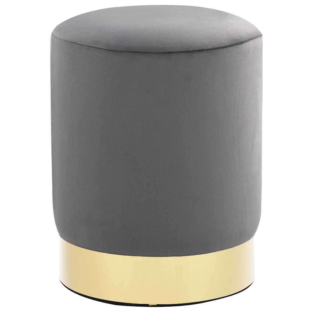 Pouf Tabouret Gris foncé et doré Velours
