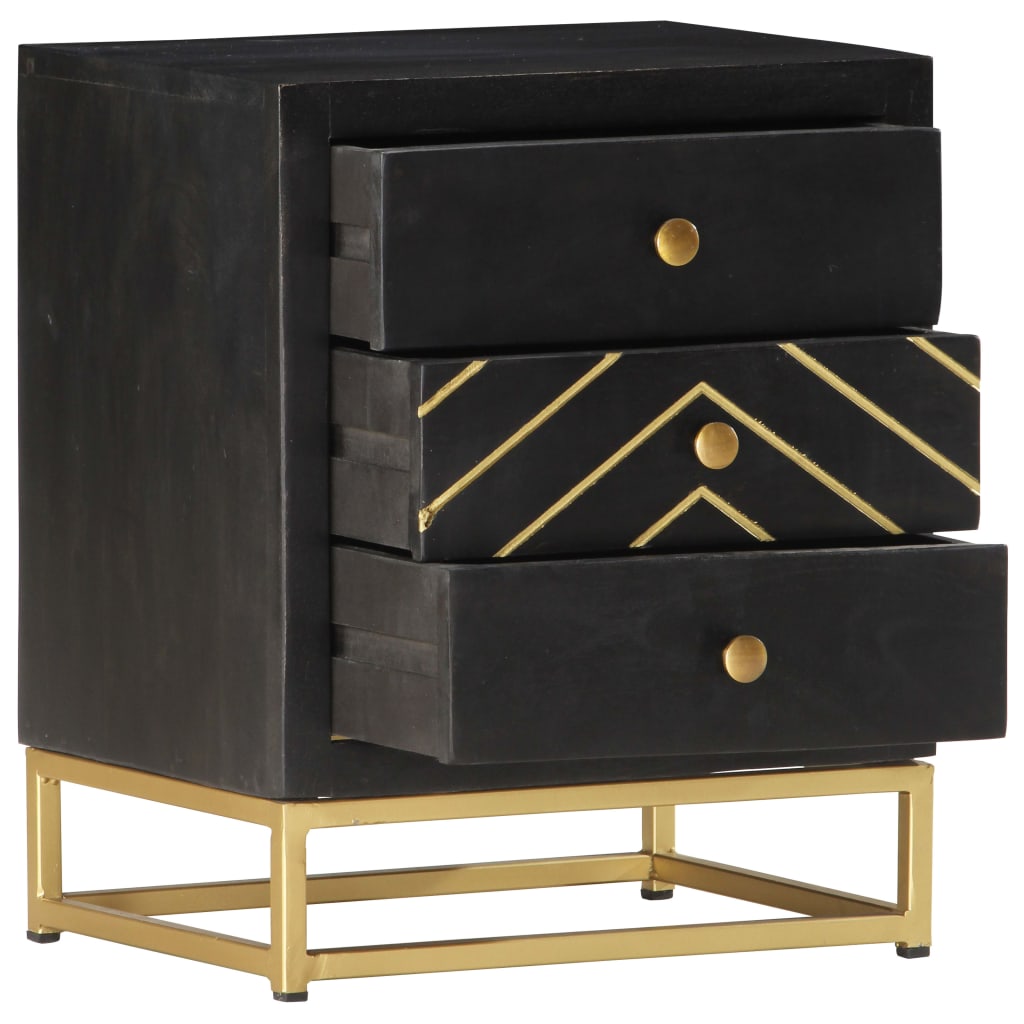 Table de chevet Noir et doré Bois de manguier