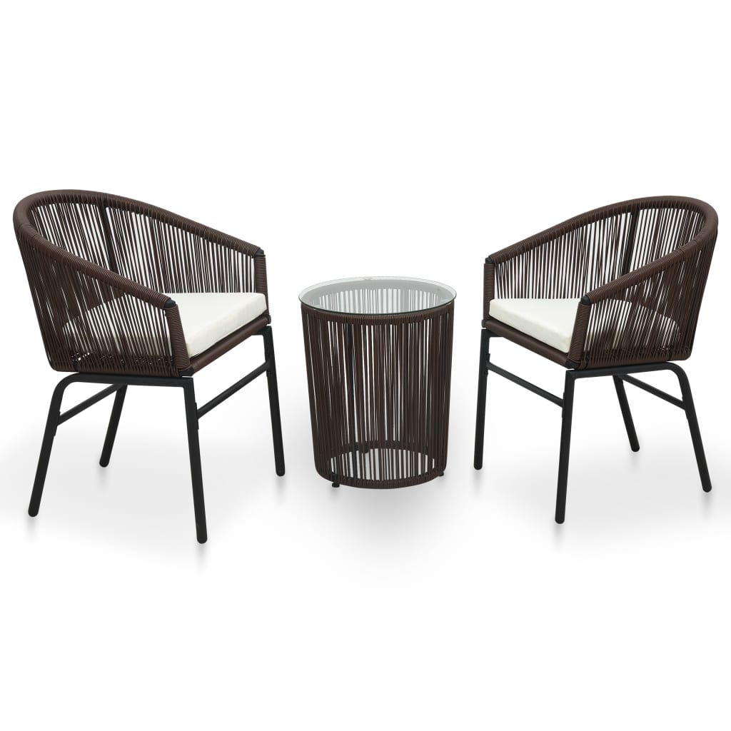 Ensemble de bistro 3 pcs avec coussins Rotin Marron