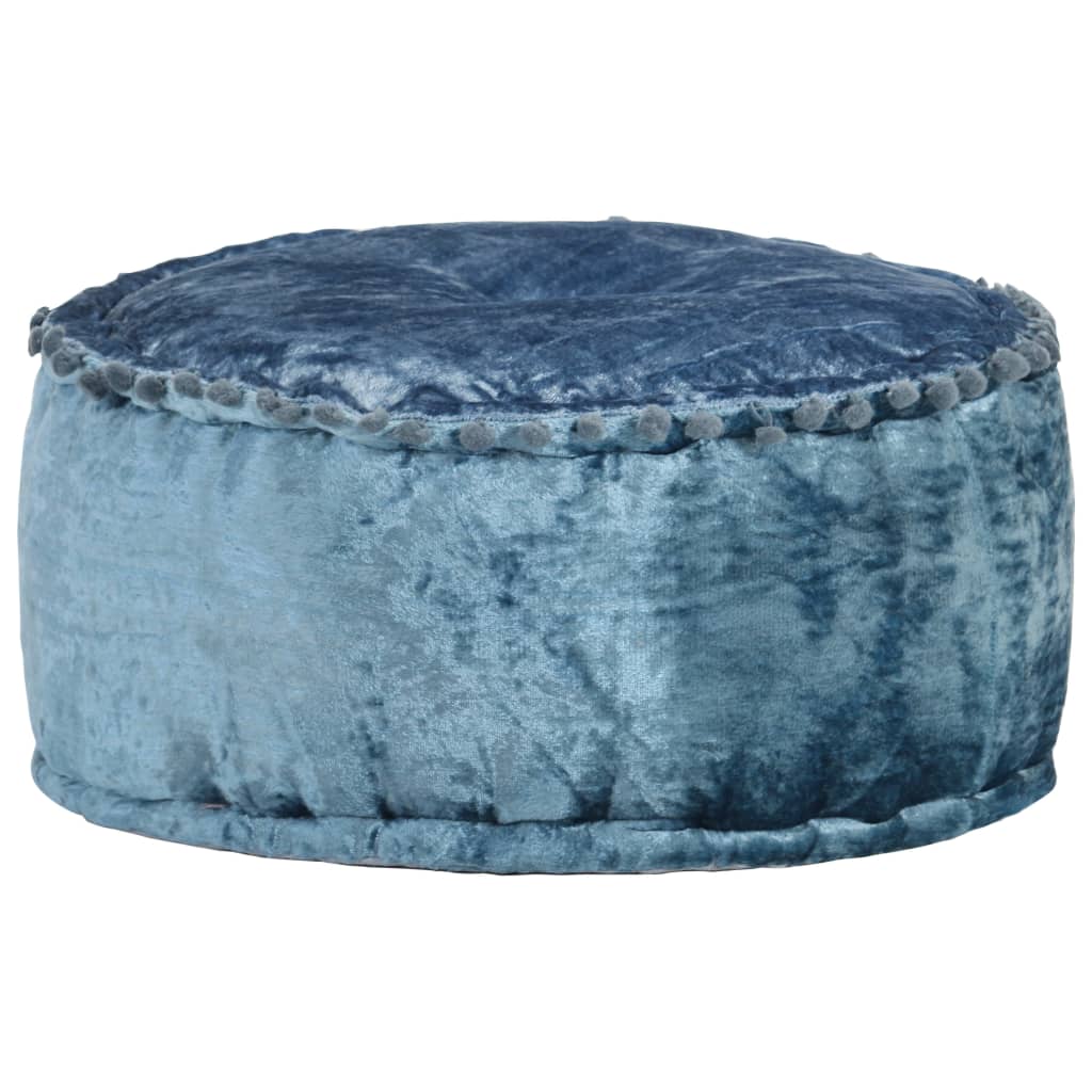 Pouf Rond Velours Bleu
