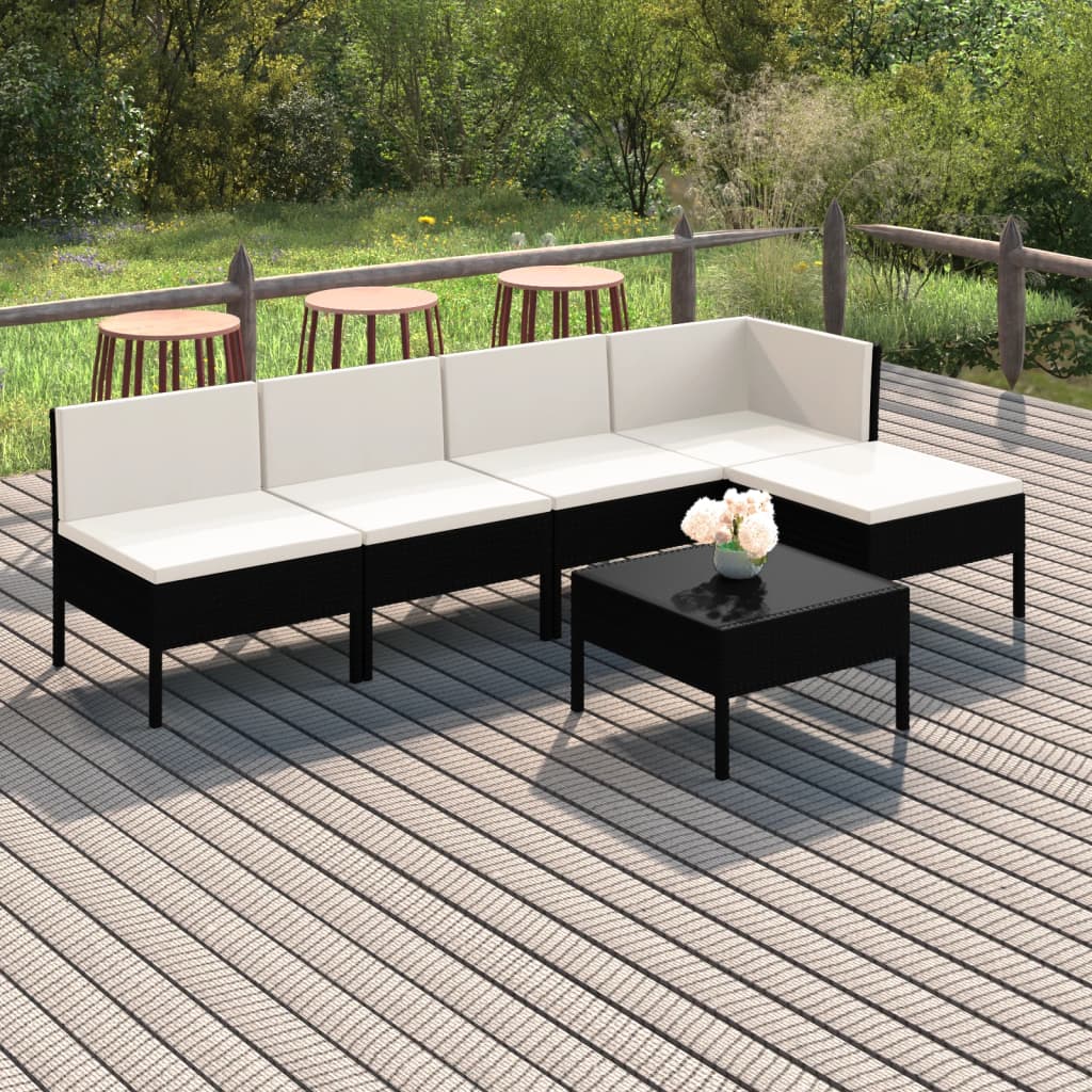 Salon de jardin 6 pcs résine tressée noir