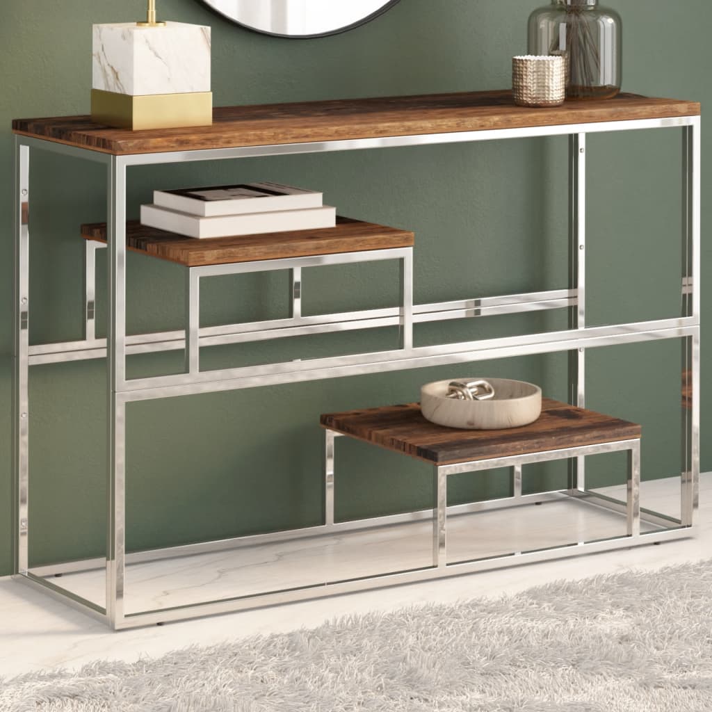 Table console argenté et bois de mélèze