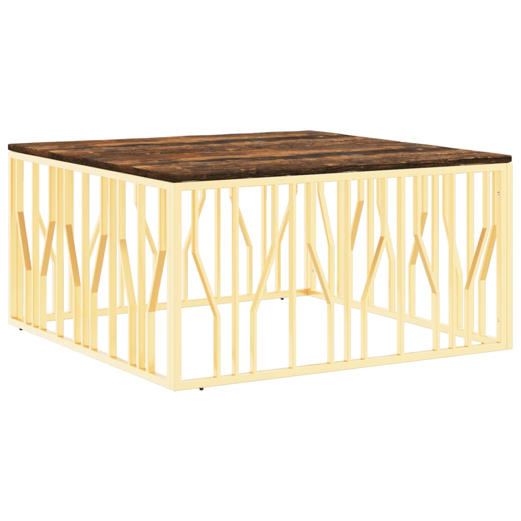 Table basse doré acier inoxydable et bois