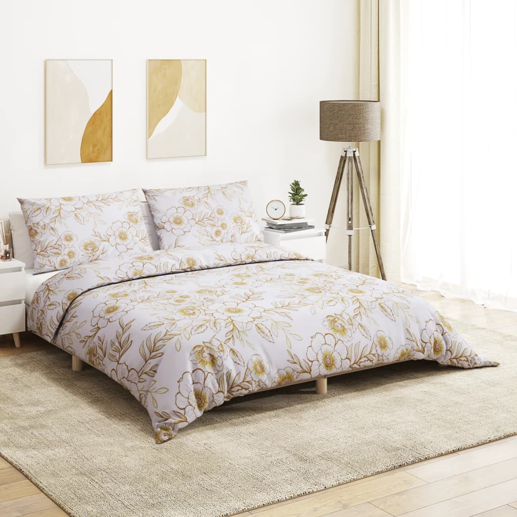 Ensemble de housse de couette blanc et marron Coton