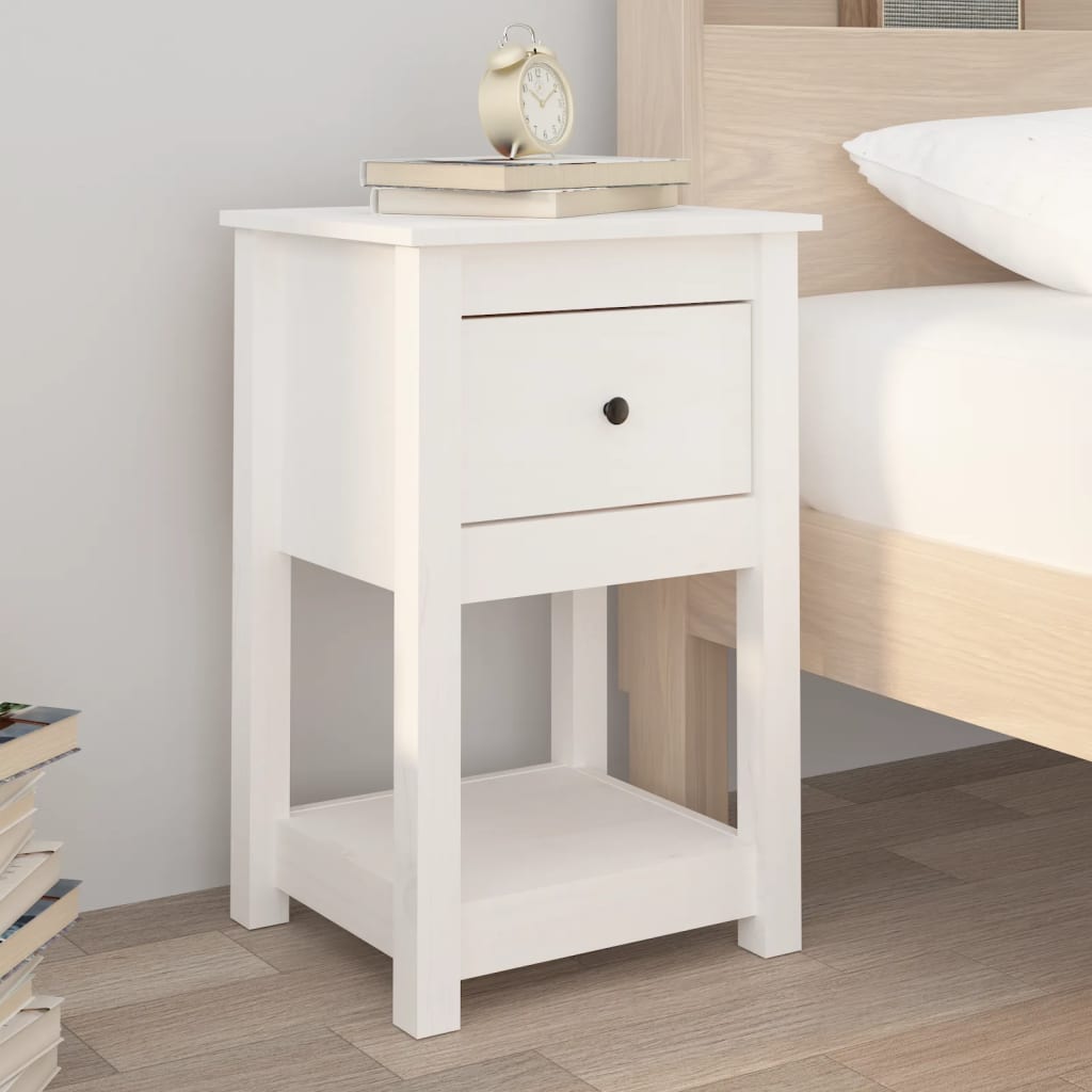 Table de chevet Blanc en bois de pin