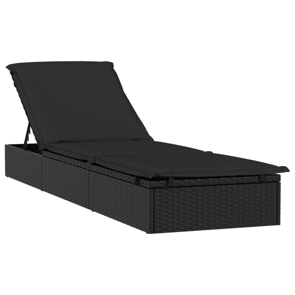 Chaise longue 1pc noir résine tressée