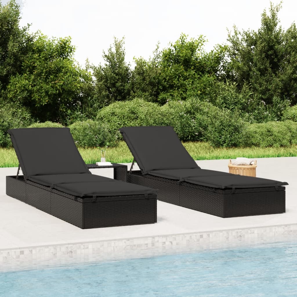 Chaise longue 1pc noir résine tressée
