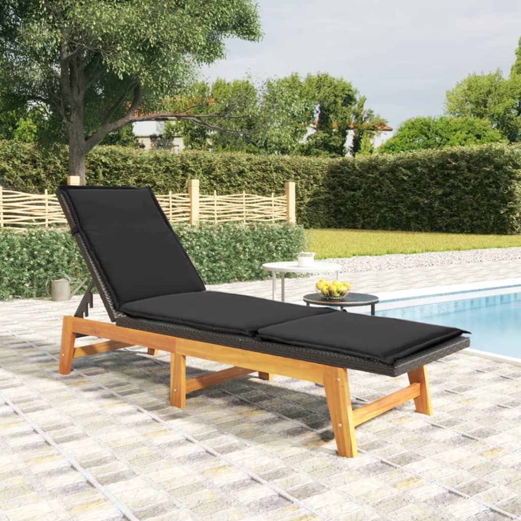 Chaise longue noir en bois d'acacia