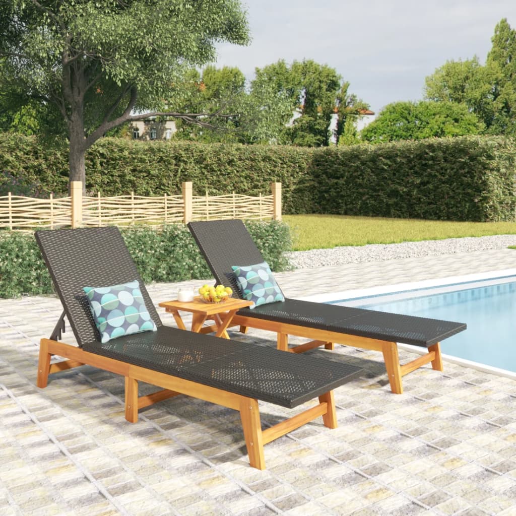 Chaises longues de 2 en noir/marron