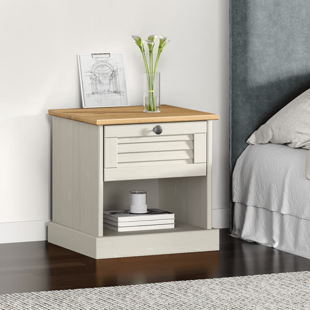 Table de chevet blanc en bois de pin massif