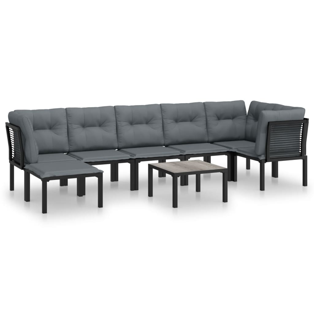 Salon 8 pcs noir et gris résine tressée