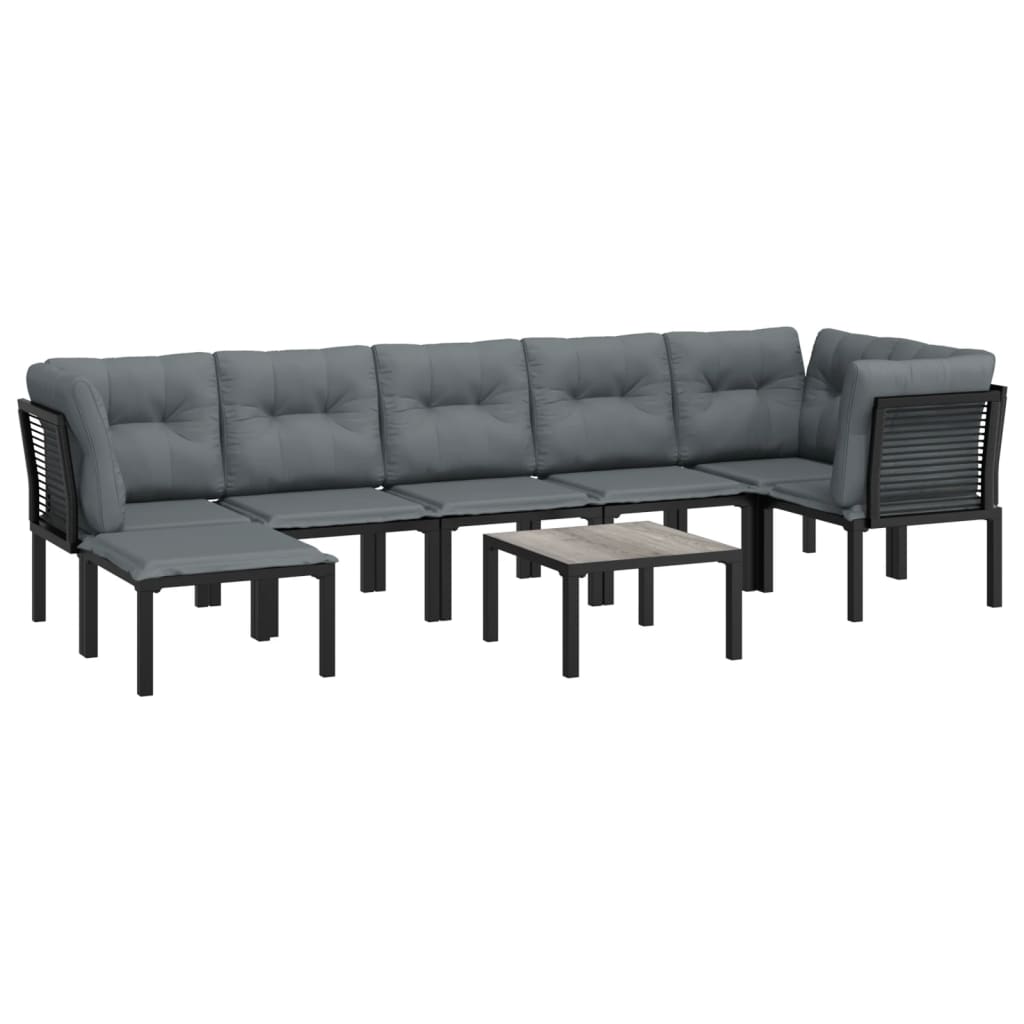 Salon 8 pcs noir et gris résine tressée