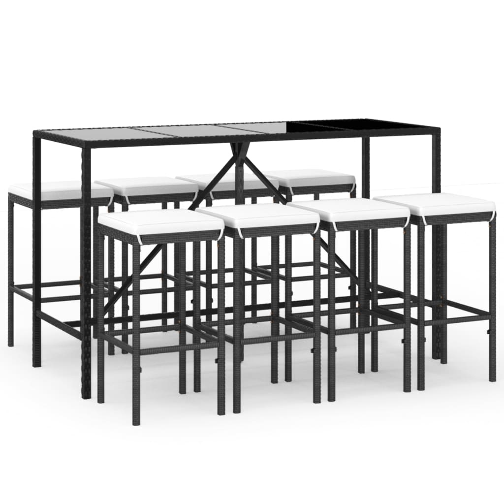 Ensemble 9 noir rattan