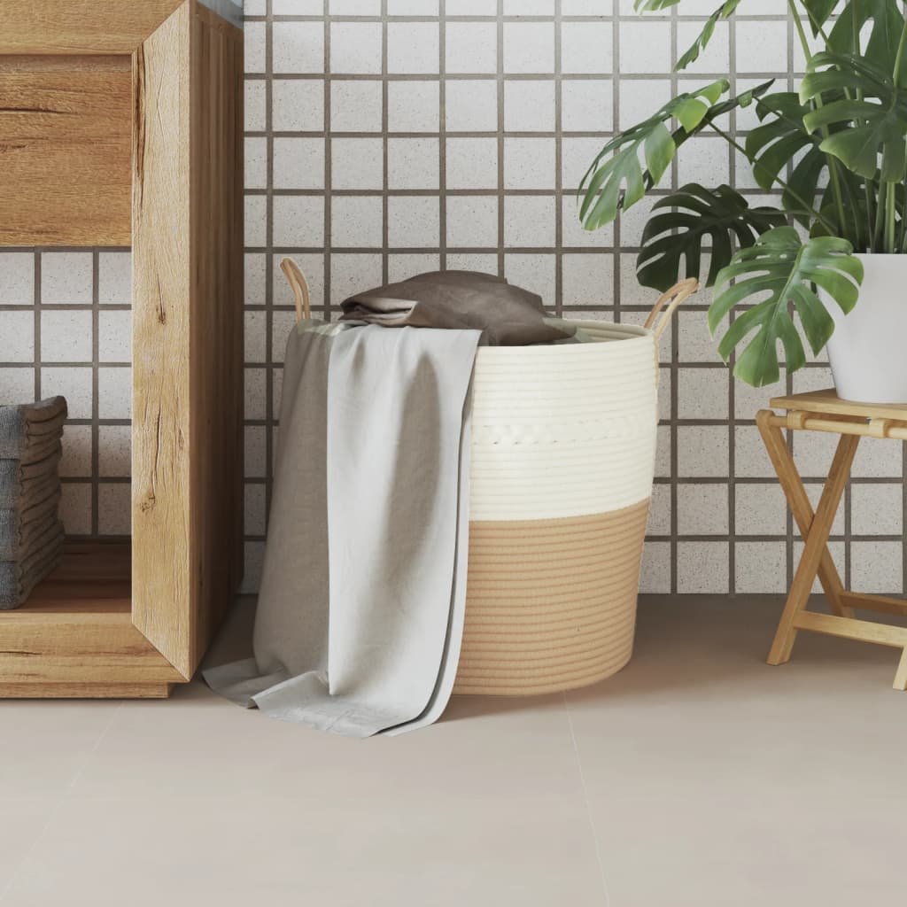 Panier de rangement beige et blanc