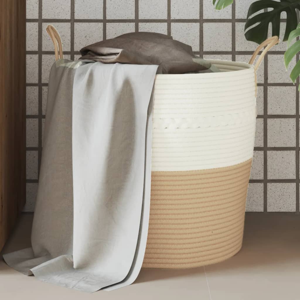Panier de rangement beige et blanc