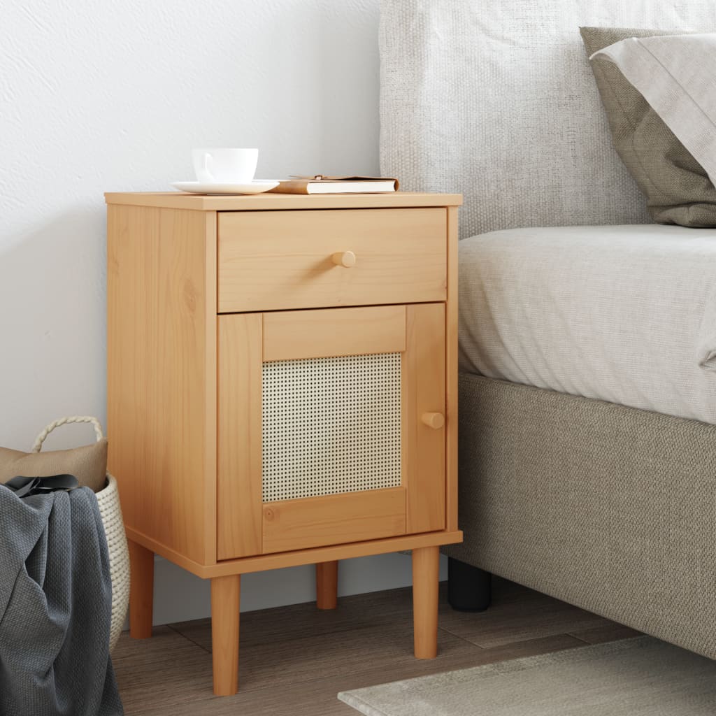Table de chevet aspect de rotin marron