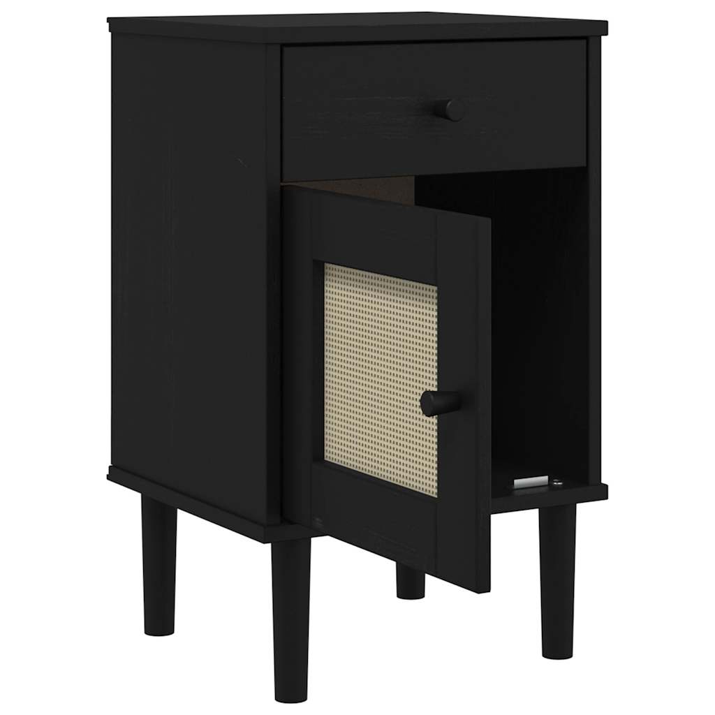 Table de chevet aspect de rotin noir