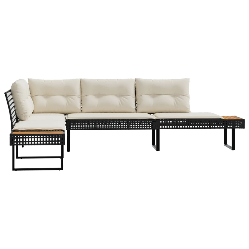 Canapé de jardin avec coussins en noir rotin et acacia