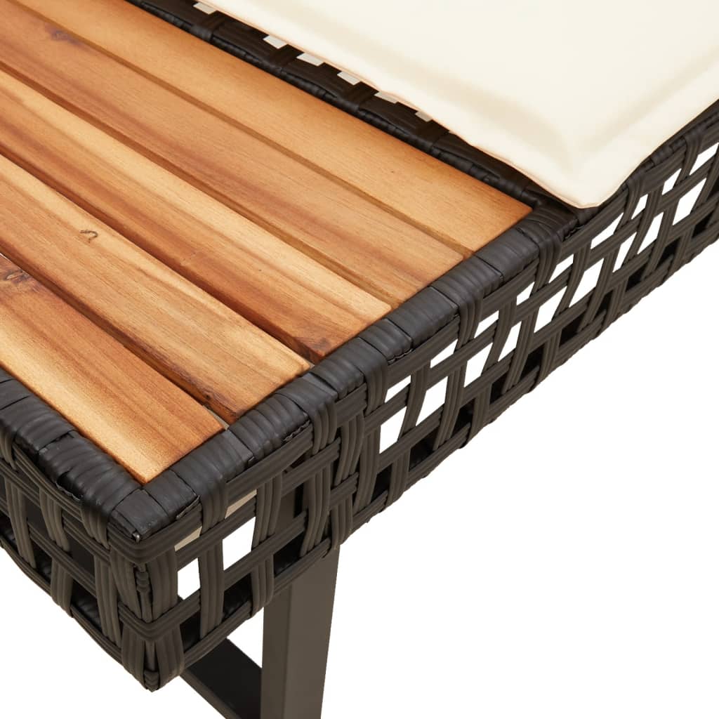 Canapé de jardin avec coussins en noir rotin et acacia