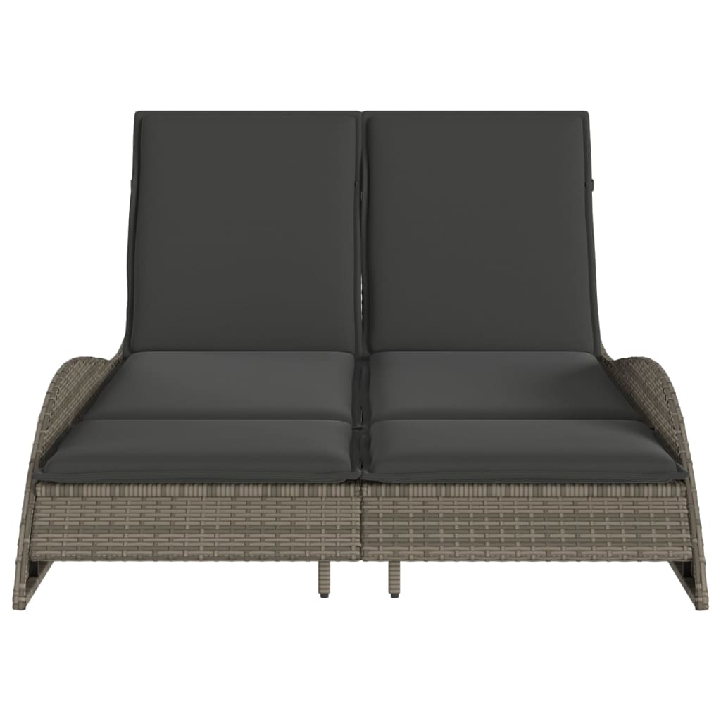 Chaise longue avec coussins gris en résine tressée