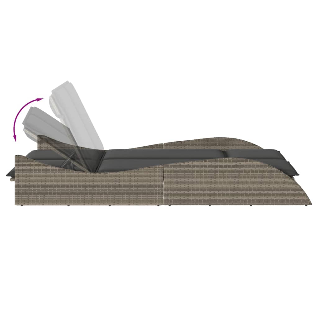 Chaise longue avec coussins gris en résine tressée