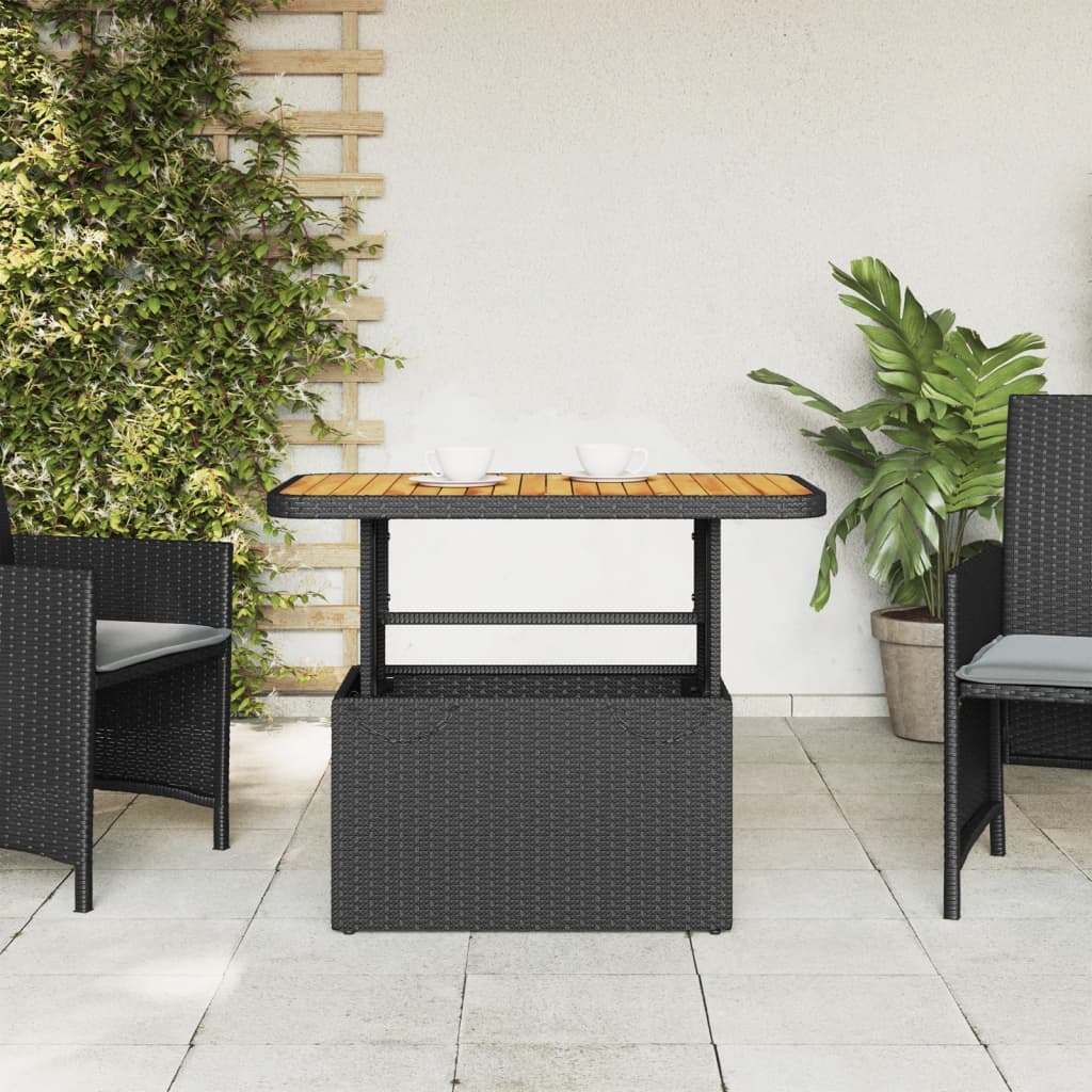 Table de jardin noir en résine tressée et bois acacia