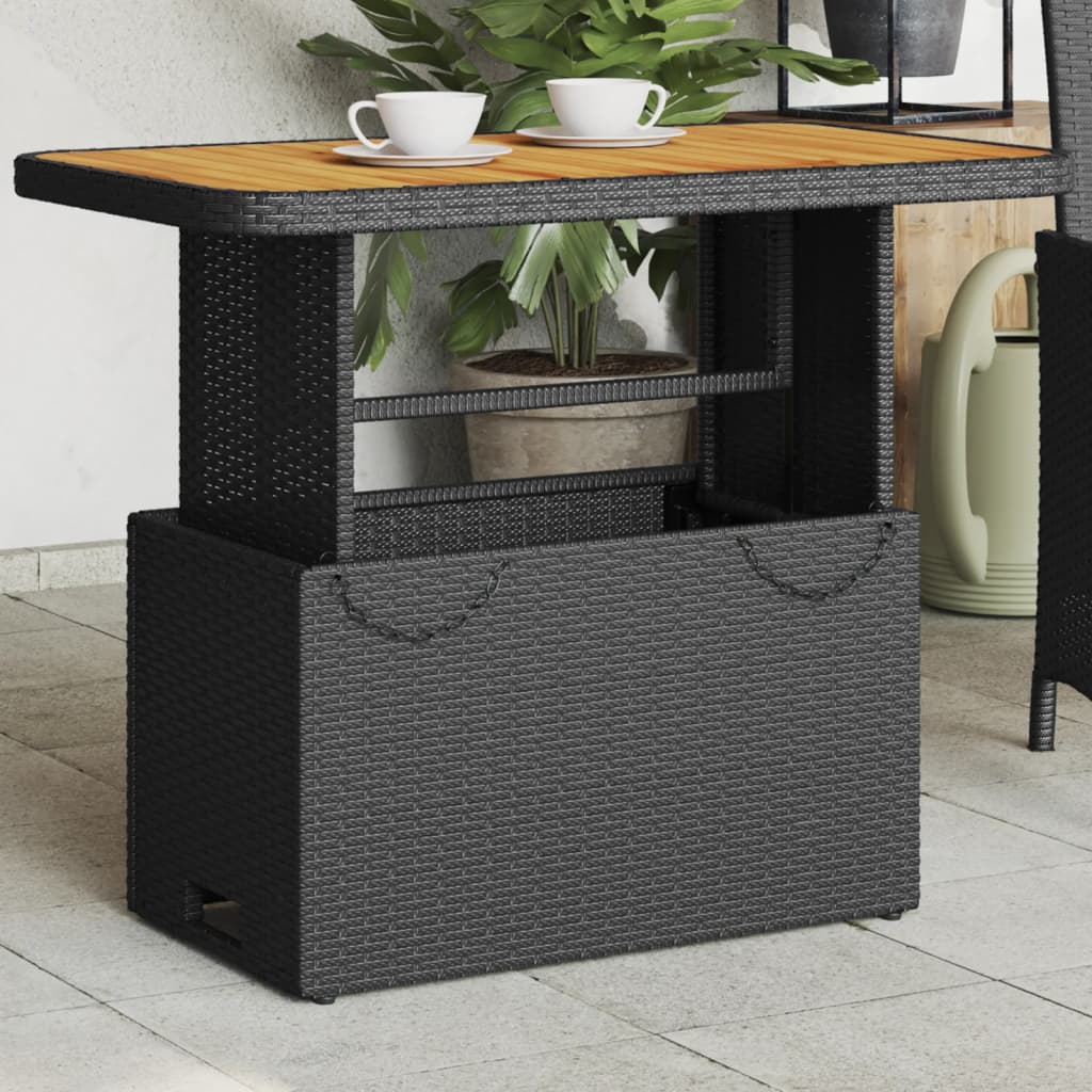 Table de jardin noir en résine tressée et bois acacia