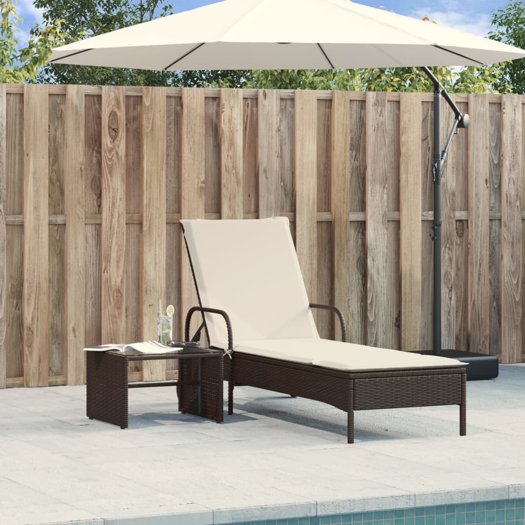 Chaise longue avec roues et coussin marron